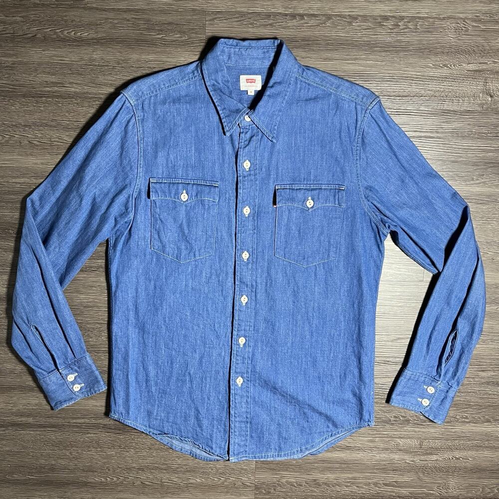 Levi's Orange Tab Work Shirt Men's M Blue Denim Western 2017 Reissue EUC